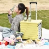 The folding design of the handle storage box is portable and suitable for home use. It is a small trolley for grocery shopping and outdoor camping and picnics Specification image